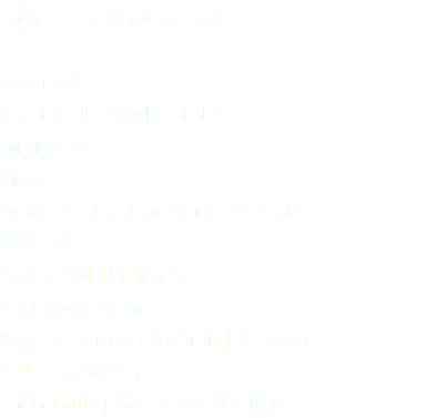 Zu unseren Kunden zählen: Keramag Keramische Werke GmbH Similor SA Arwa Grohe Deutschland Vertriebs GmbH NMC SA Sadorex Marketing AG Karl Wächter Ing. Aloys F. Dornbracht GmbH & Co. KG G.U.T. Hahn KG; Fachgroßhandel für Haustechnik